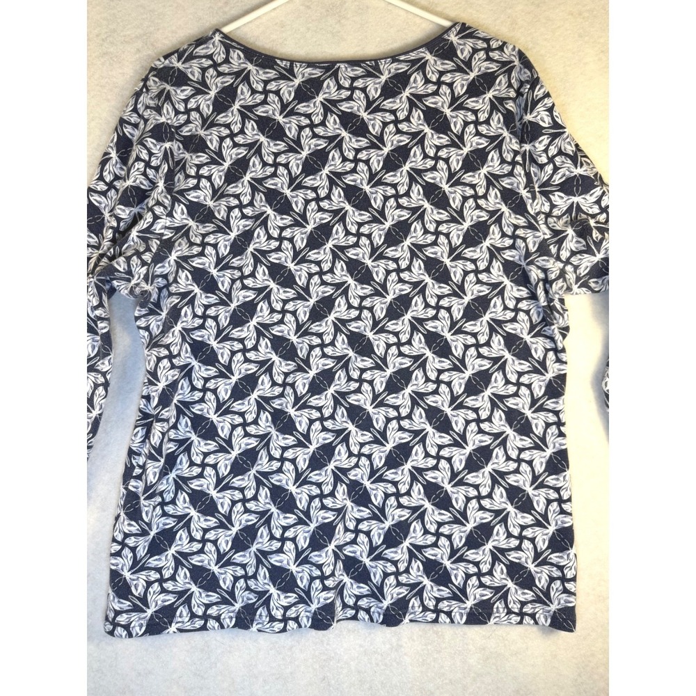 Karen Scott Womens XL Top Black White Floral Long Sleeve Casual Stretch Blouse